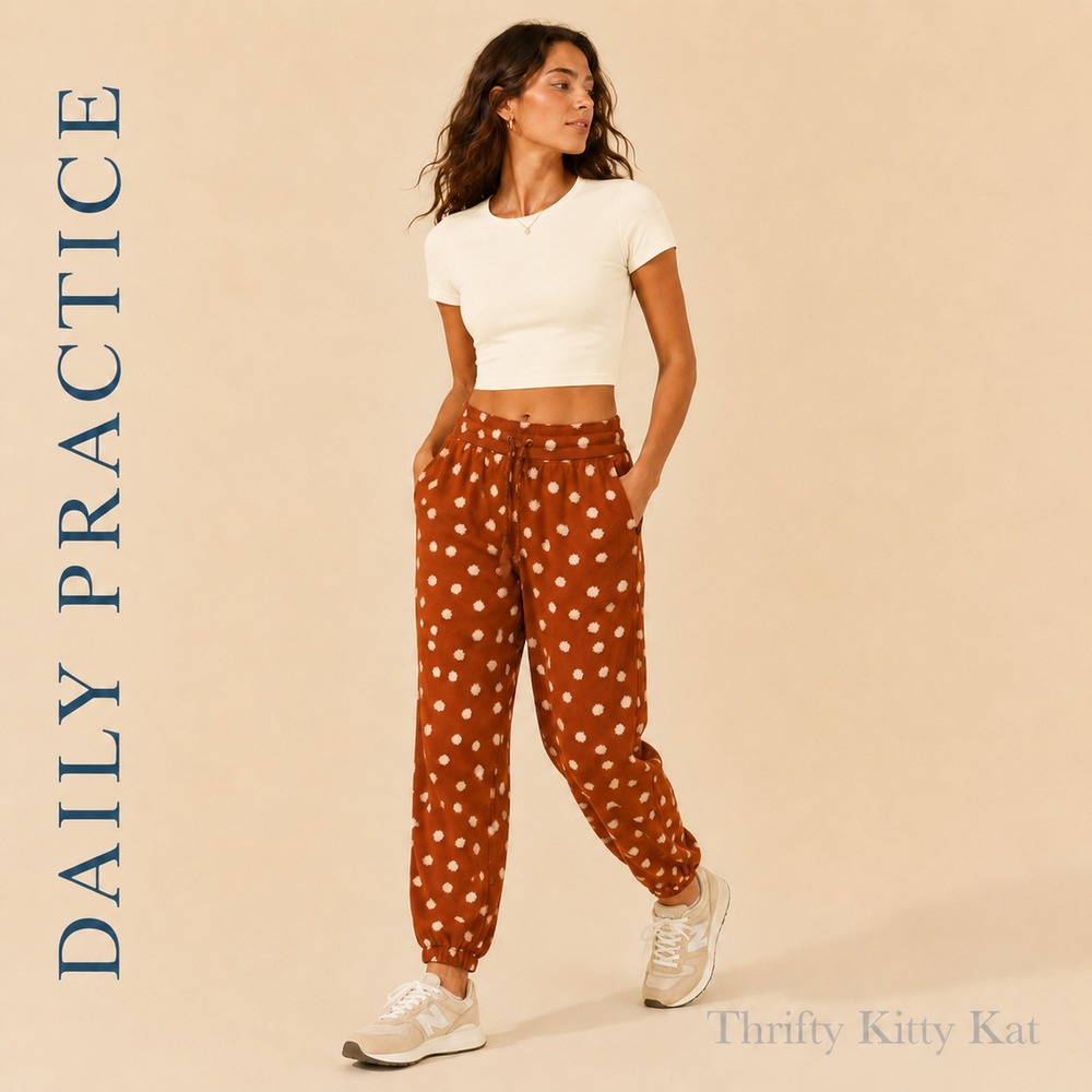 Daily Practice Anthropologie Polka Dot Joggers French Terry Rust Athleisure S